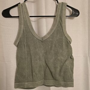 Olive Green Ribbed Women's Tank Top